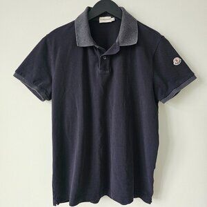 MONCLER Gray Charcoal Sleeve Logo Patch Cotton Polo Shirt Men's XL (See Descipt)